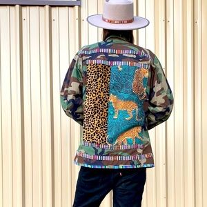Custom Vintage Army Patch Camo Festival Jacket